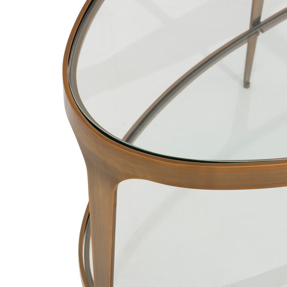 Worlds Away - Two Tier Glass Top Oval Coffee Table In Antique Brass - BRANDO ABR view 4