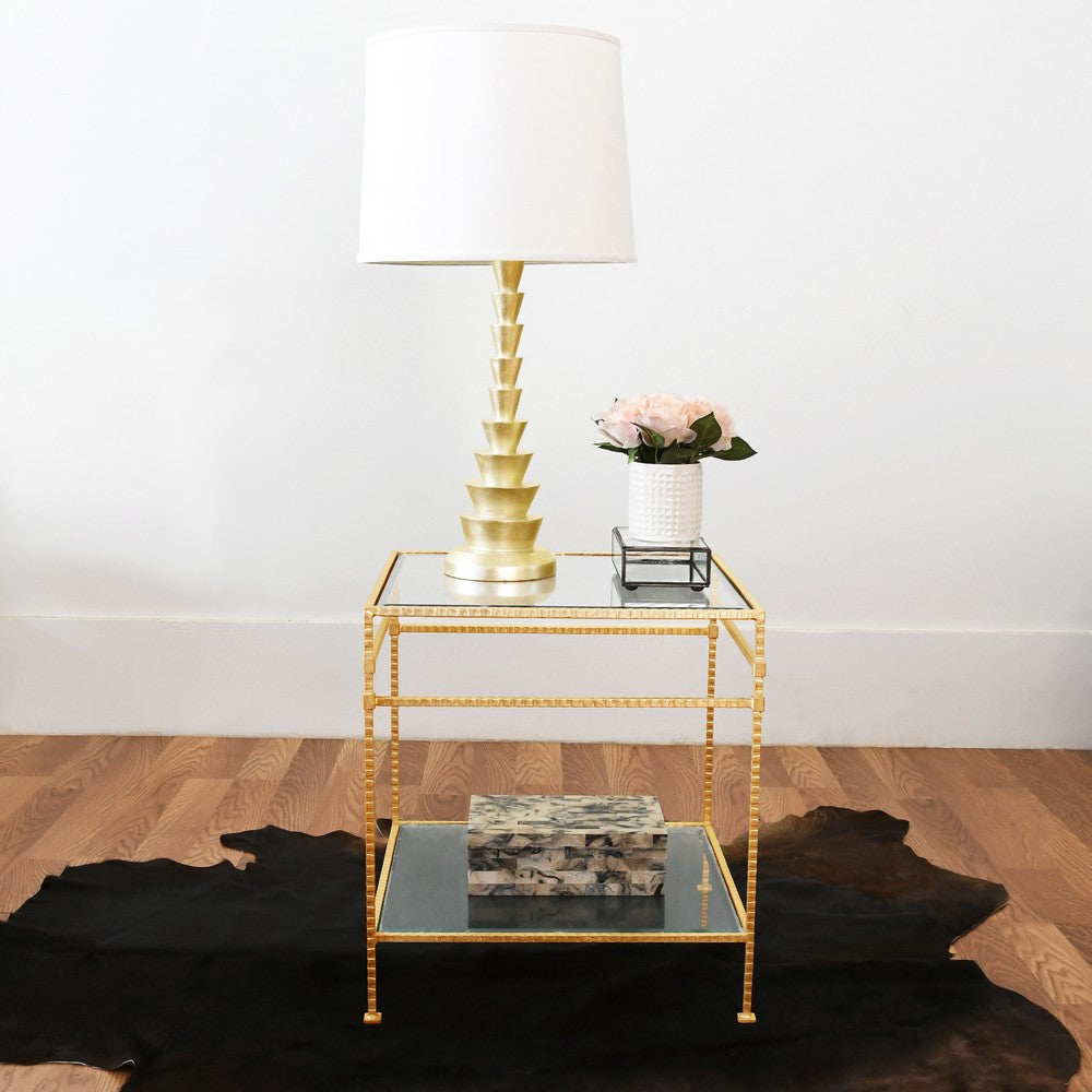 Worlds Away - Two Tier Square Table With Glass Top In Hammered Gold Leaf - AMOS G view 4