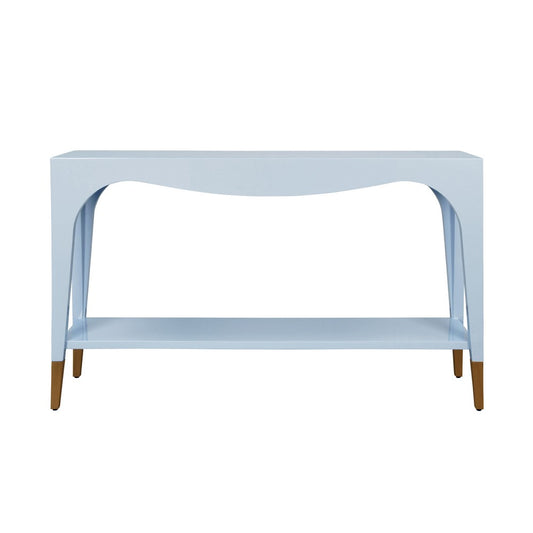 Worlds Away - Two Tier Tapered Leg Console With Antique Brass Foot Caps In Light Blue Lacquer - LAVERNE LB view 2