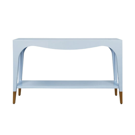 Worlds Away - Two Tier Tapered Leg Console With Antique Brass Foot Caps In Light Blue Lacquer - LAVERNE LB view 2