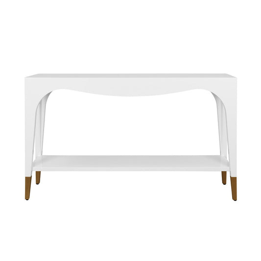 Worlds Away - Two Tier Tapered Leg Console With Antique Brass Foot Caps In White Lacquer - LAVERNE WH view 2
