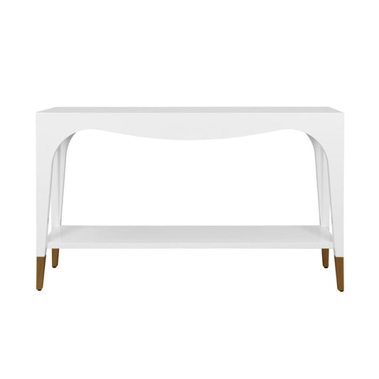 Worlds Away - Two Tier Tapered Leg Console With Antique Brass Foot Caps In White Lacquer - LAVERNE WH view 2