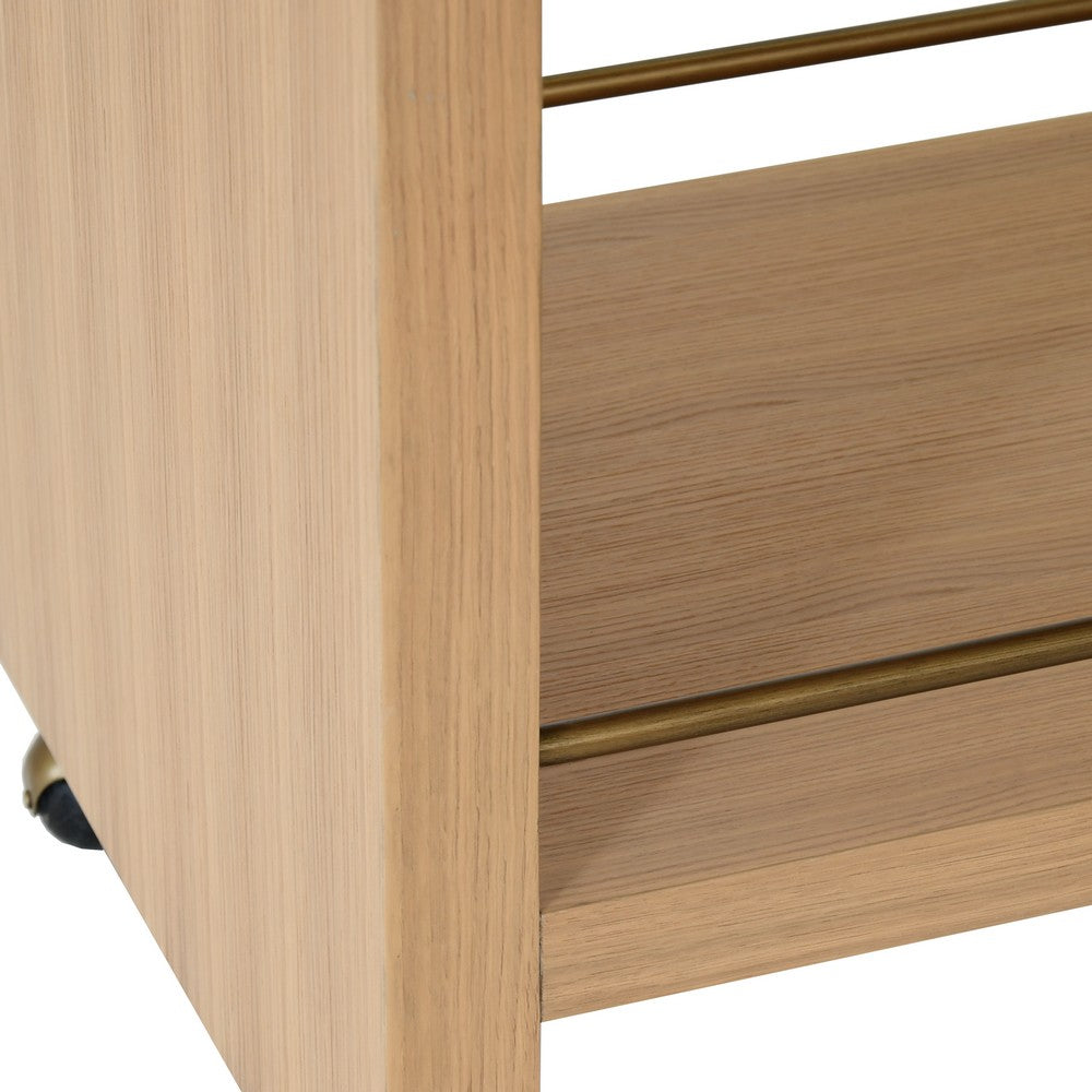 Worlds Away - Waterfall Edge Bar Cart With Antique Brass Rails In Natural Oak - MYER NO view 6
