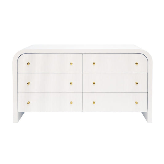 Worlds Away - Waterfall Edge Chest With Fluted Drawer Front In White Lacquer - VALENTINA WH view 2