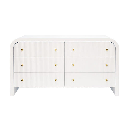 Worlds Away - Waterfall Edge Chest With Fluted Drawer Front In White Lacquer - VALENTINA WH view 2