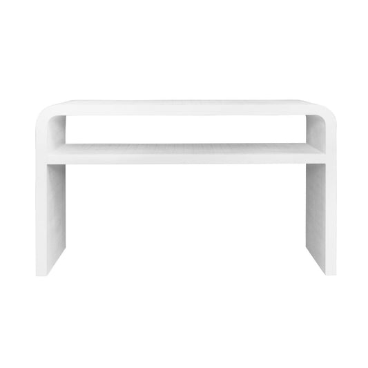 Worlds Away - Waterfall Edge Two Tier Console Table In Textured White Linen - MARSHALL WH view 2