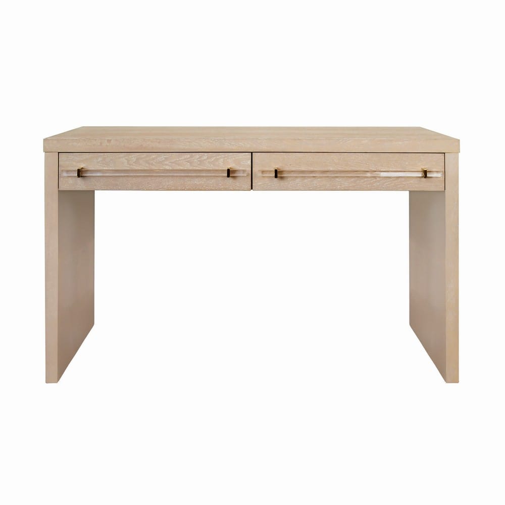 Worlds Away - Waterfall Two Drawer Desk With Brass And Acrylic Hardware In Cerused Oak - RALPH CO view 1