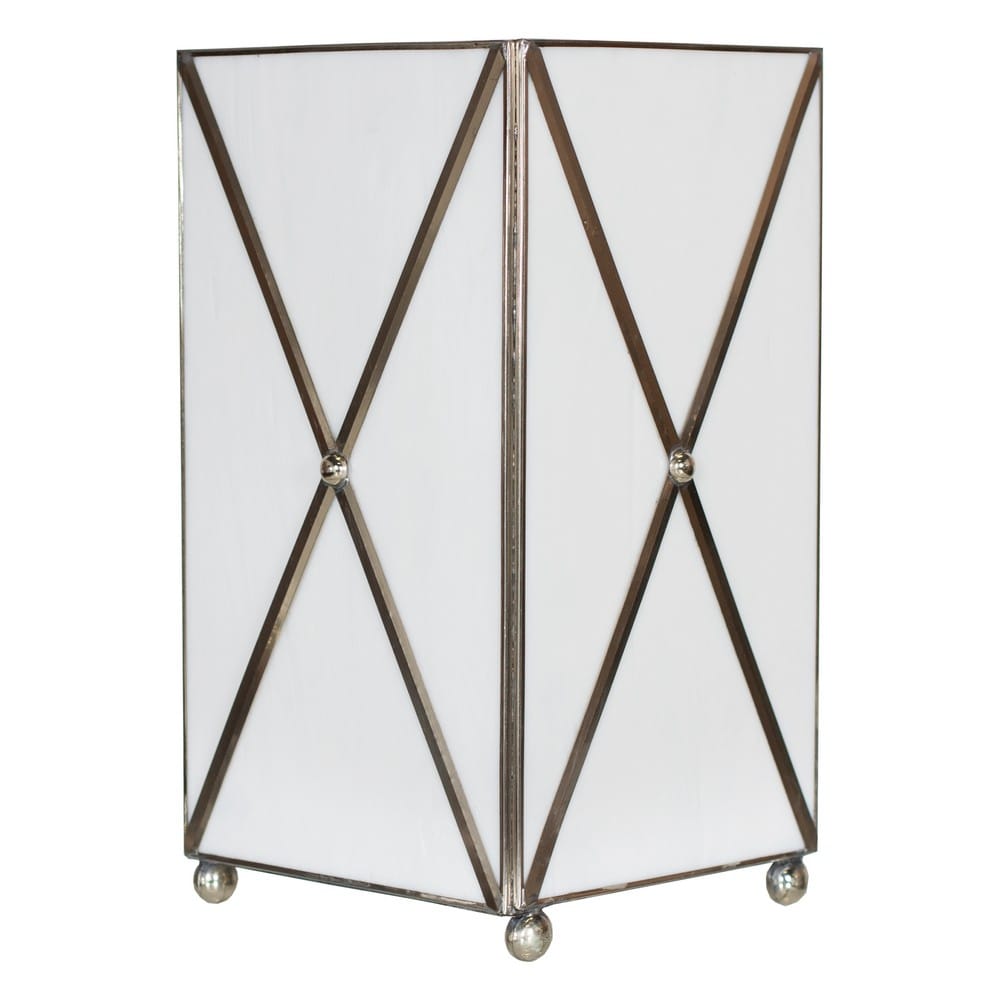 Worlds Away - White Glass Xhatch Wastebasket - WBCLARO view 1
