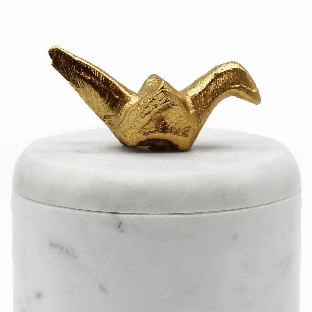 Worlds Away - White Marble Container With Brass Origami Bird - ORIZ view 4