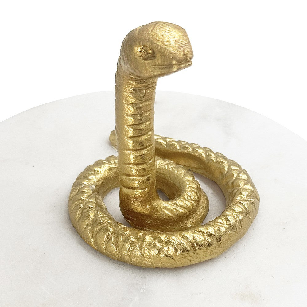 Worlds Away - White Marble Container With Brass Snake Top And Bottom Brass Rim - SNAPE view 5