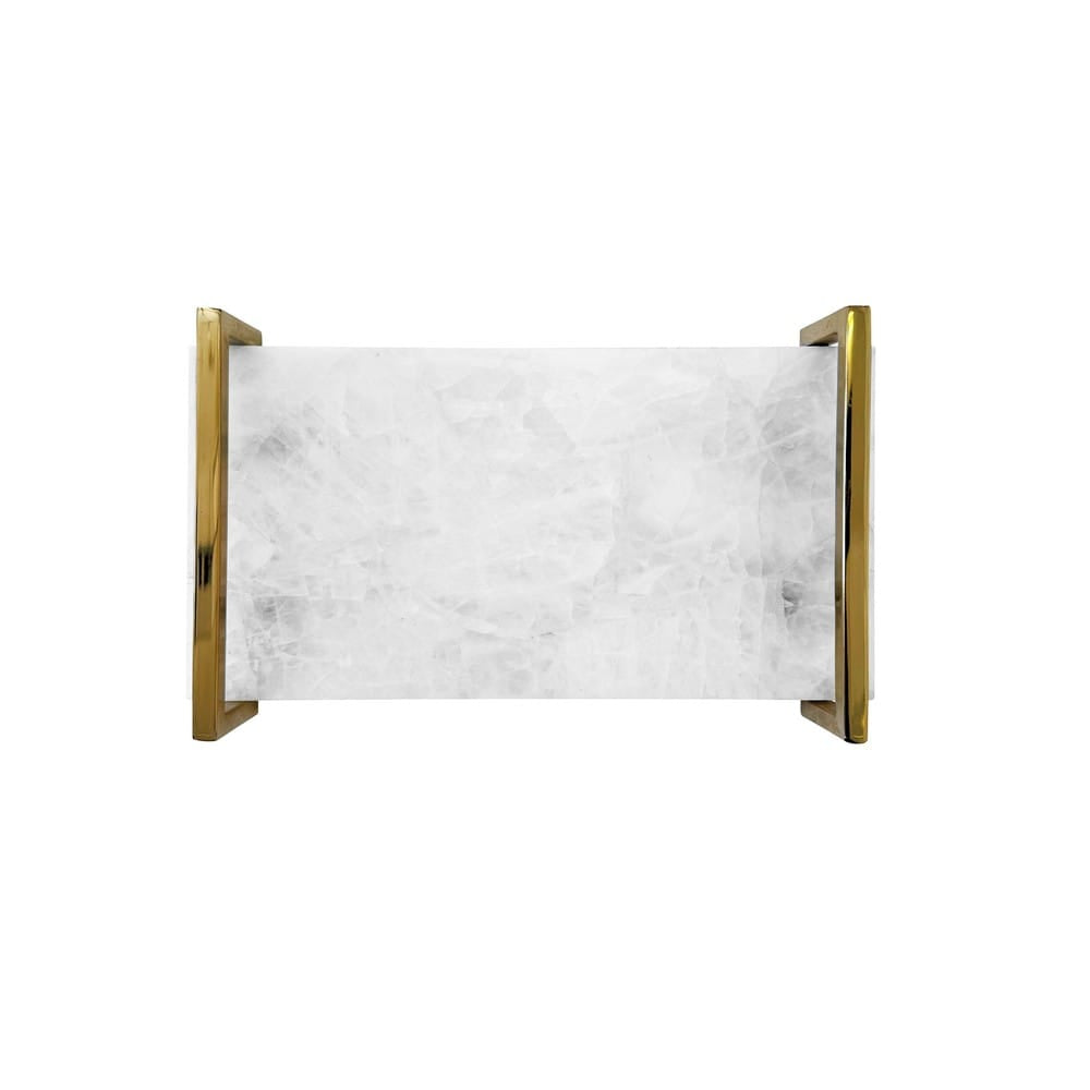 Worlds Away - White Quartz Tray With Brass Handles - JARVIS WHQ view 4