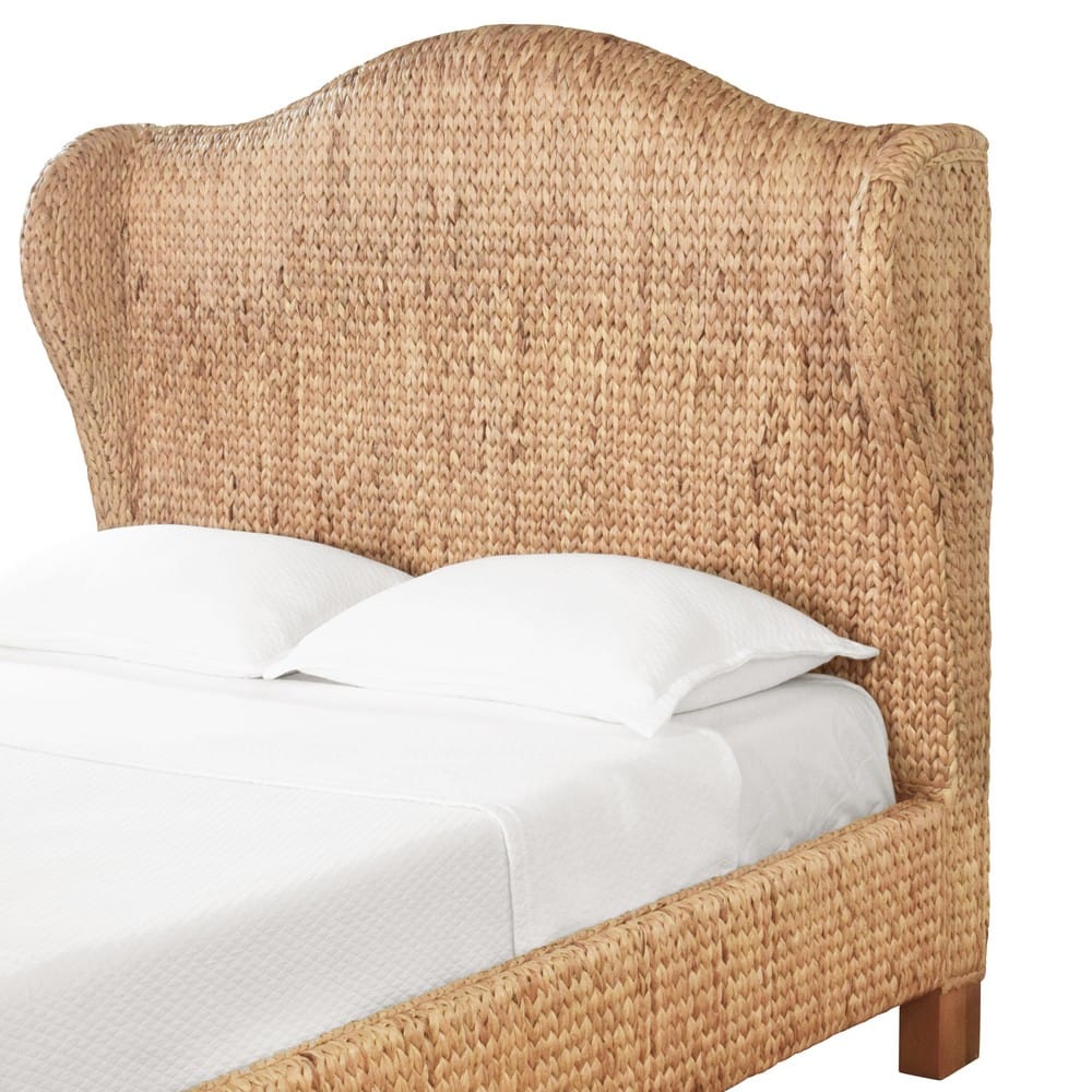 Worlds Away - Winged Headboard And Footboard With Side Rails In Natural Water Hyacinth, Queen Size - JOVI QUEEN view 3