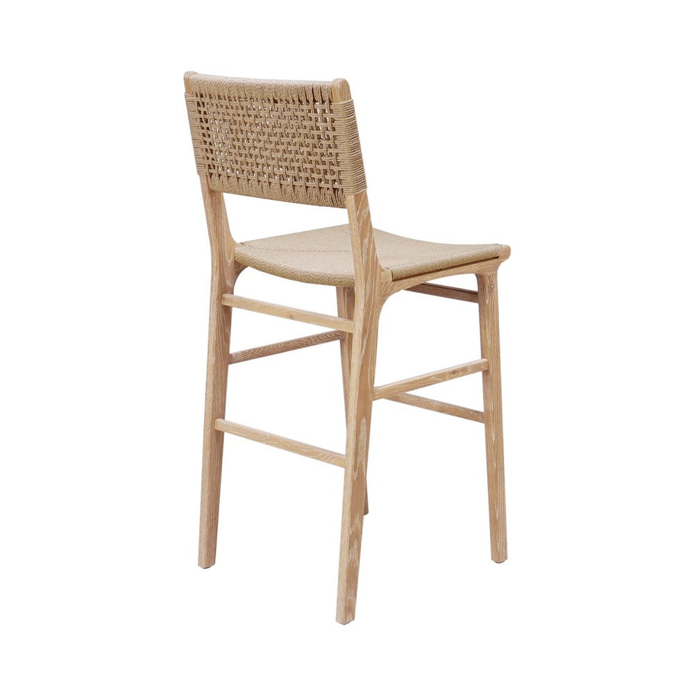 Worlds Away - Woven Back Bar Stool With Rush Seat In Cerused Oak - CARSON CO view 4