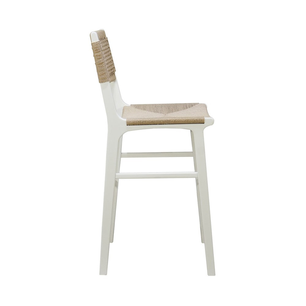 Worlds Away - Woven Back Bar Stool With Rush Seat In Matte White Lacquer - CARSON WH view 4