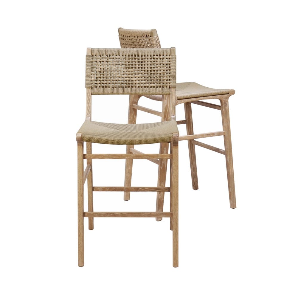 Worlds Away - Woven Back Counter Stool With Rush Seat In Cerused Oak - ASTRID CO view 5