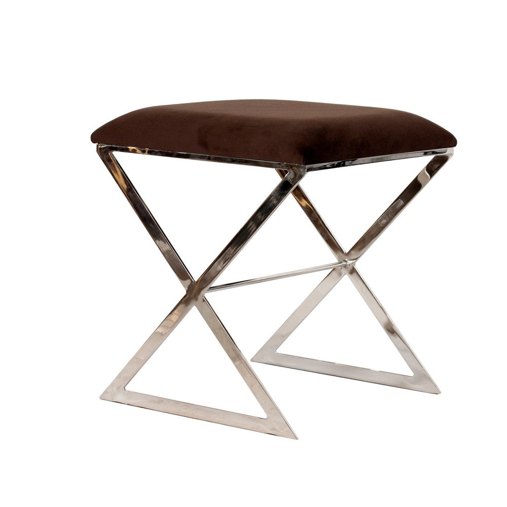 Worlds Away - "X" Stool, Nickel W Brn Velvet - X SIDE NU view 1