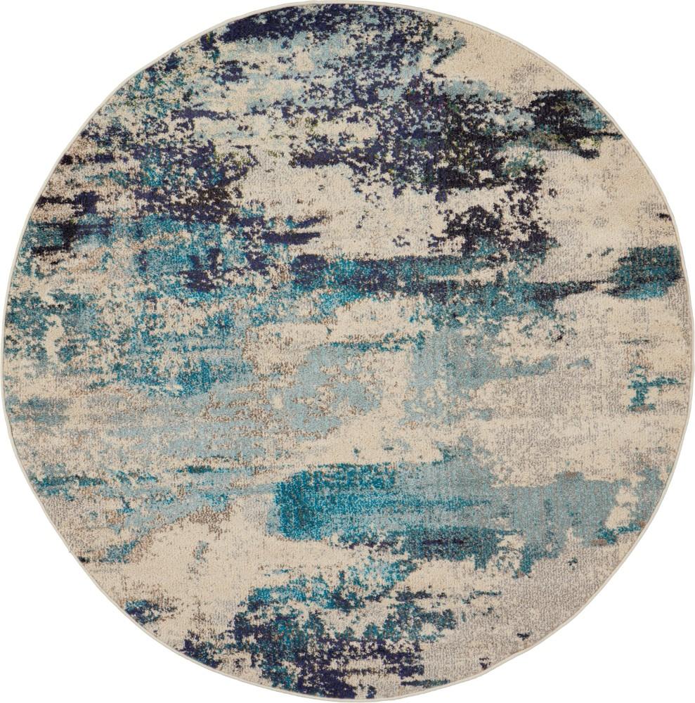 Nourison - Celestial CES02 Blue and White 53in x Round Beach Area Rug - CES02-99446473806 veiw 1