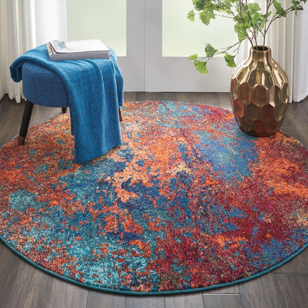 Nourison - Celestial CES08 Blue and Red 4 x Round Colorful Area Rug - CES08-99446769862 veiw 2