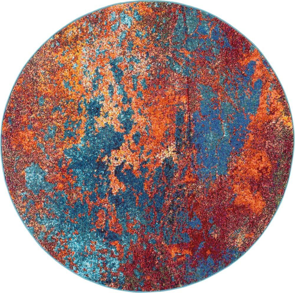 Nourison - Celestial CES08 Blue and Red 53in x Round Colorful Area Rug - CES08-99446460530 veiw 1