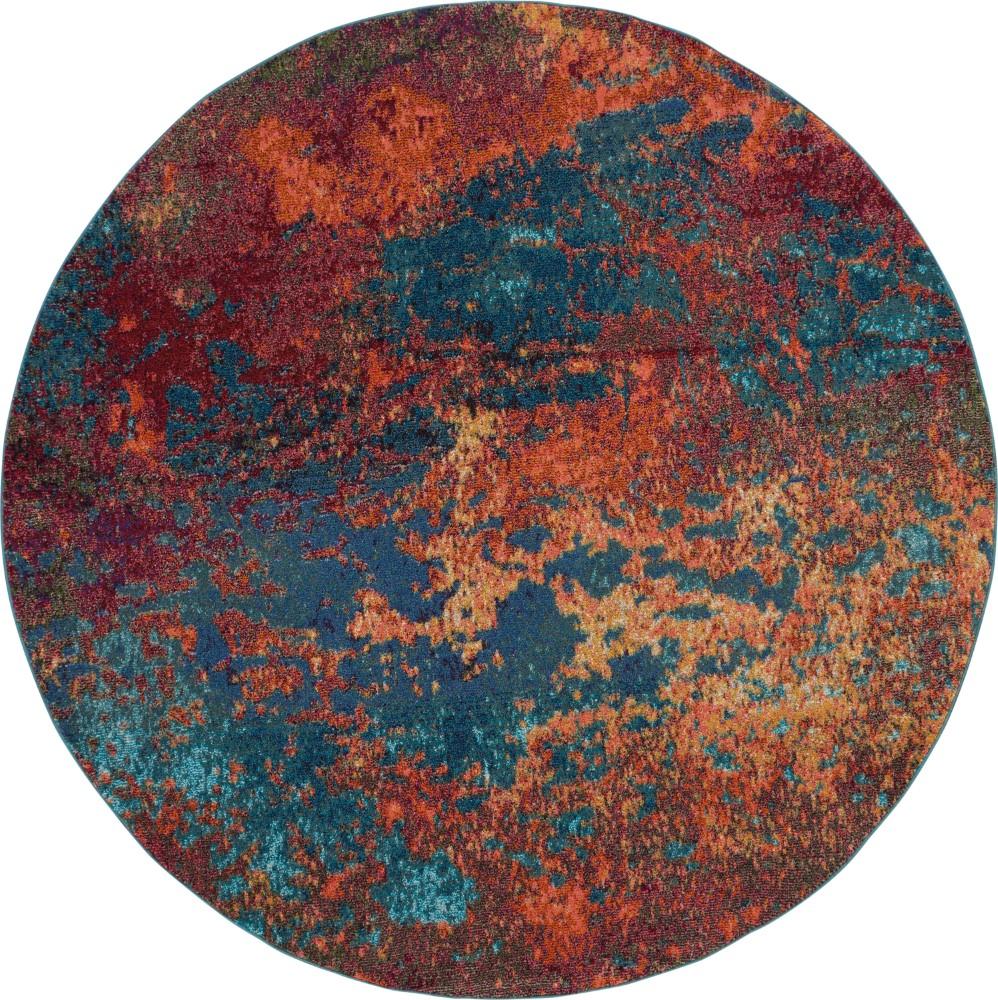Nourison - Celestial CES08 Blue and Red 710in x Round Large Rug - CES08-99446460554 veiw 1