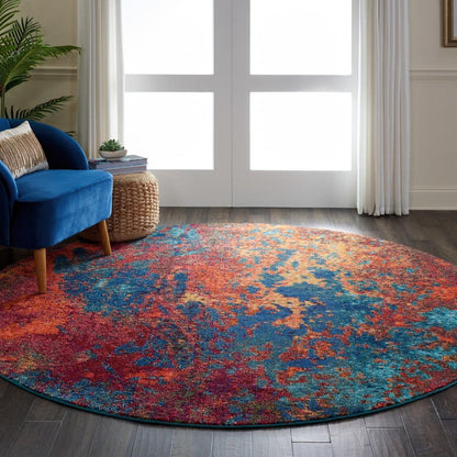 Nourison - Celestial CES08 Blue and Red 710in x Round Large Rug - CES08-99446460554 veiw 2