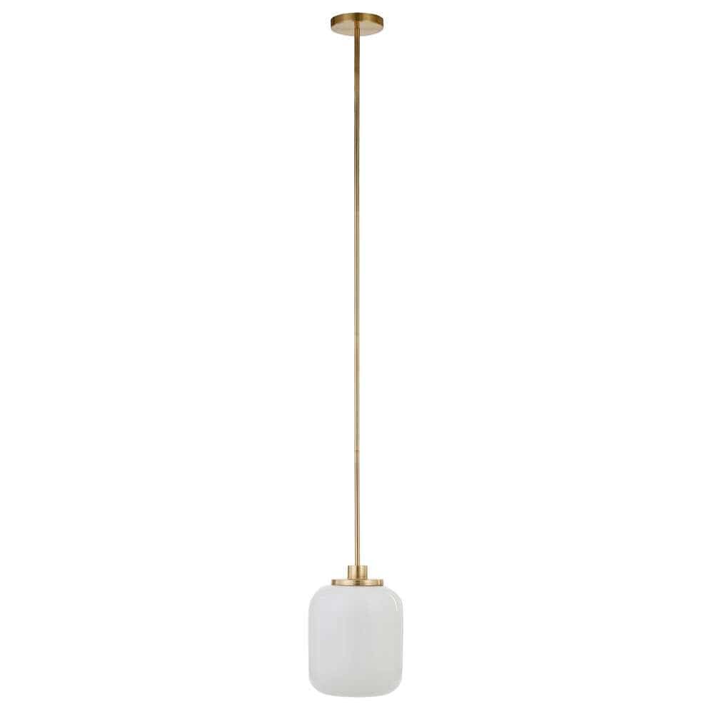 Hudson & Canal - Agnolo 9.62in Wide Pendant with Glass Shade in Brass/White Milk - PD0504 veiw 1