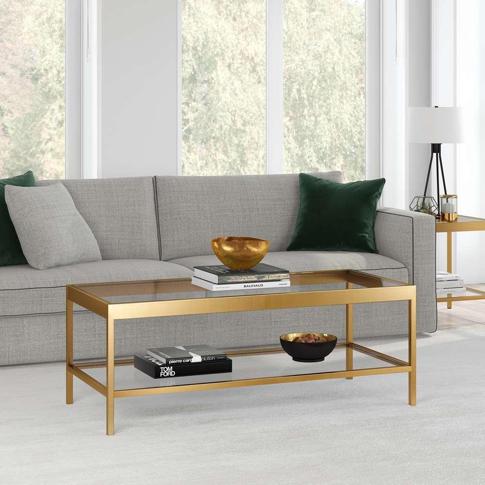 Hudson & Canal - Alexis 45in Wide Rectangular Coffee Table in Brass - CT0380 veiw 2