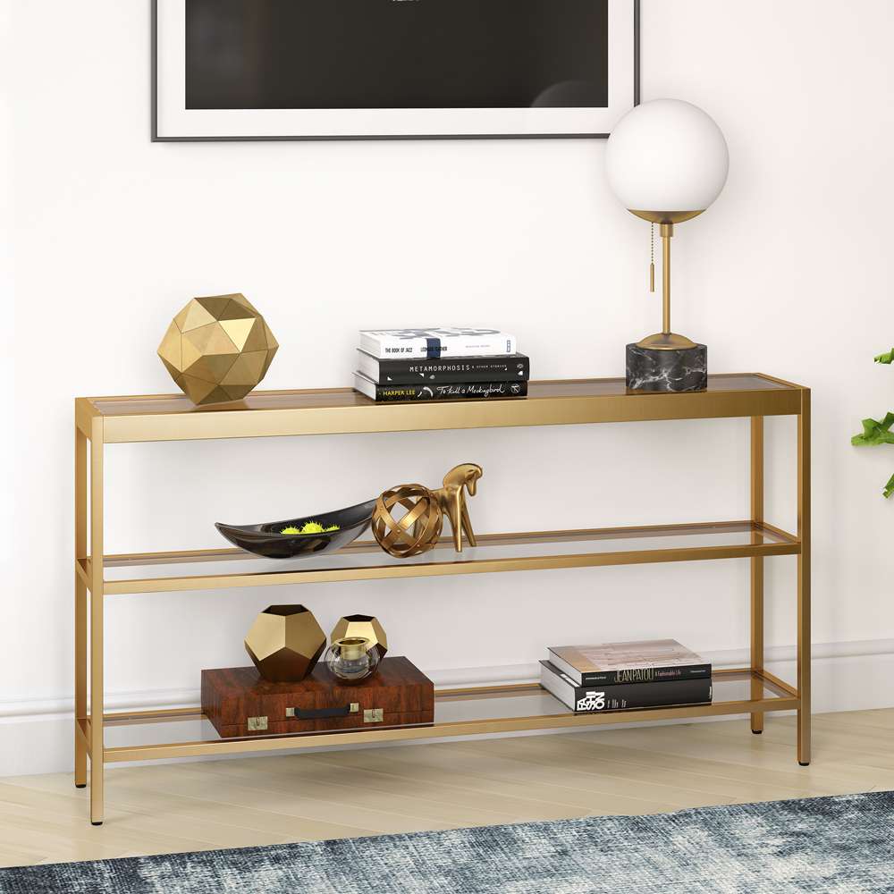 Hudson & Canal - Alexis 55in Wide Rectangular Console Table in Brass - AT0234 veiw 2