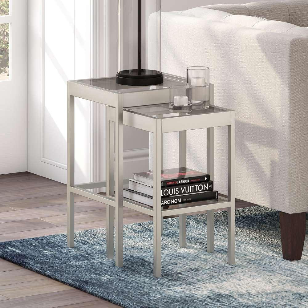 Hudson & Canal - Alexis Rectangular & Square Nested Side Table in Nickel - ST0390 veiw 2