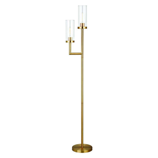 Hudson & Canal - Basso 2-Light Torchiere Floor Lamp with Glass Shade in Brass/Clear - FL0354 veiw 1