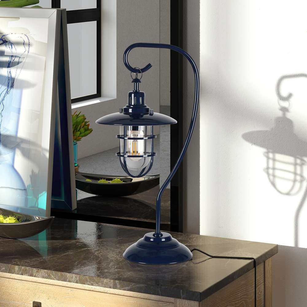 Hudson & Canal - Bay 22in Tall Nautical Table Lamp with Glass/Metal Shade in Navy Blue/Clear - TL0213 veiw 2
