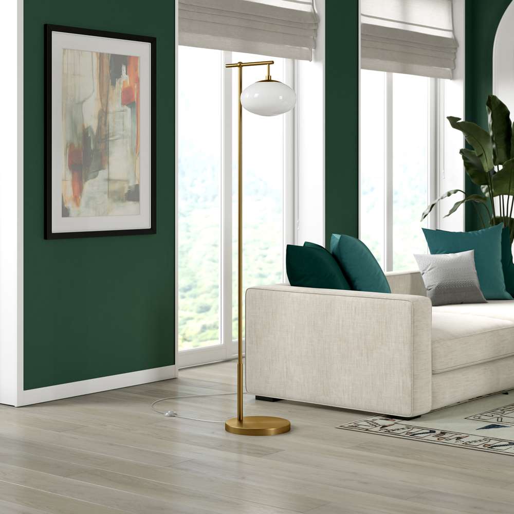 Hudson & Canal - Blume 68in Tall Arc Floor Lamp with Glass Shade in Brushed Brass/Milk White - FL1495 veiw 2