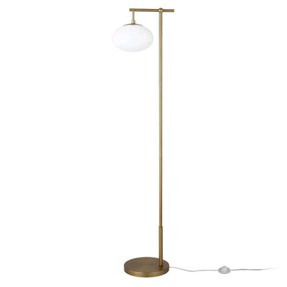 Hudson & Canal - Blume 68in Tall Arc Floor Lamp with Glass Shade in Brushed Brass/Milk White - FL1495 veiw 4