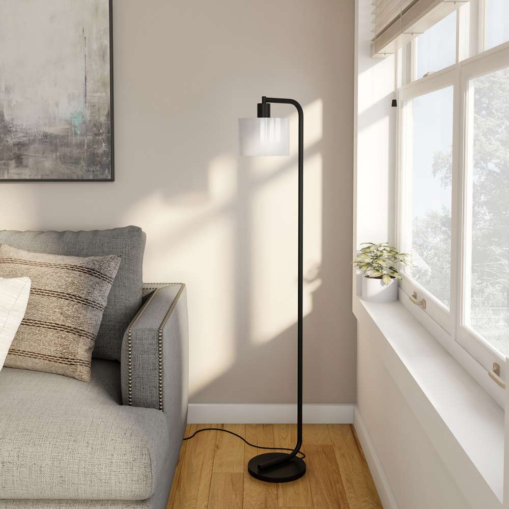 Hudson & Canal - Cadmus 57in Tall Floor Lamp with Glass Shade in Blackened Bronze/White - FL0408 veiw 2