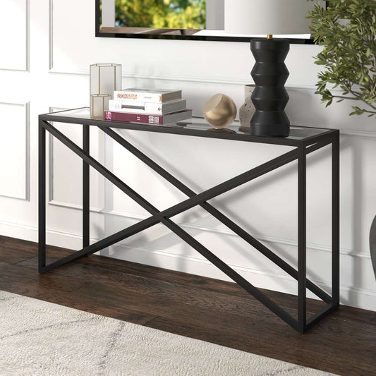 Hudson & Canal - Calix 55in Wide Rectangular Console Table in Blackened Bronze - AT0979 veiw 2