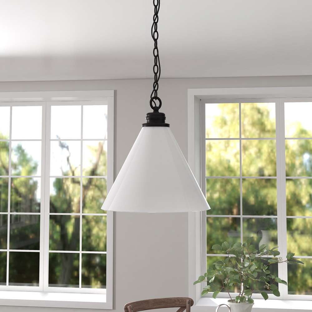 Hudson & Canal - Canto 15.88in Wide Pendant with Glass Shade in Blackened Bronze/White Milk - PD1463 veiw 2