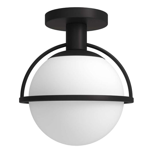 Hudson & Canal - Cieonna 9.25in Wide Semi Flush Mount with Glass Shade in Blackened Bronze/White - SF1774 veiw 1
