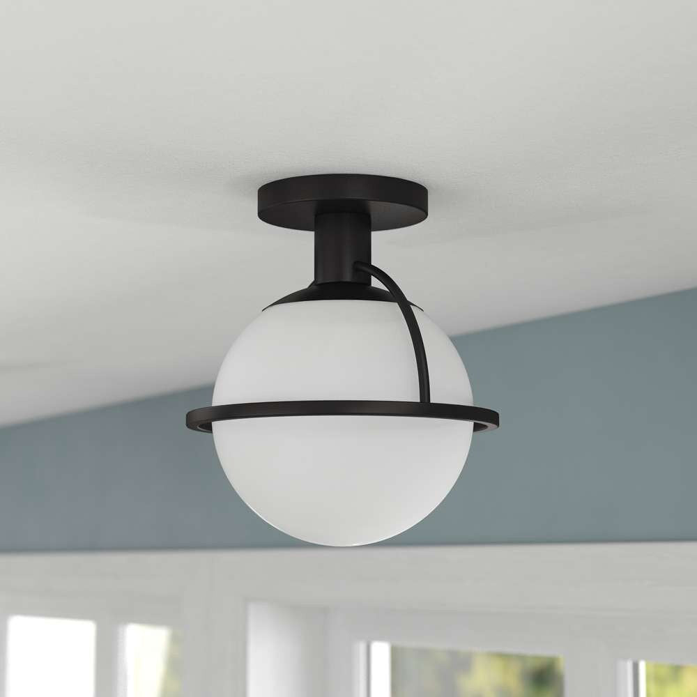 Hudson & Canal - Cieonna 9.25in Wide Semi Flush Mount with Glass Shade in Blackened Bronze/White - SF1774 veiw 2