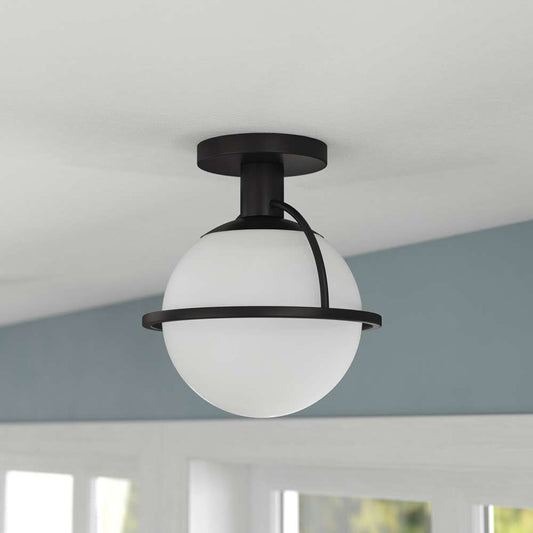 Hudson & Canal - Cieonna 9.25in Wide Semi Flush Mount with Glass Shade in Blackened Bronze/White - SF1774 veiw 2