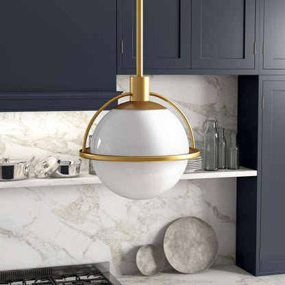 Hudson & Canal - Cieonna 9.38in Wide Pendant with Glass Shade in Brass/White Milk - PD0493 veiw 2