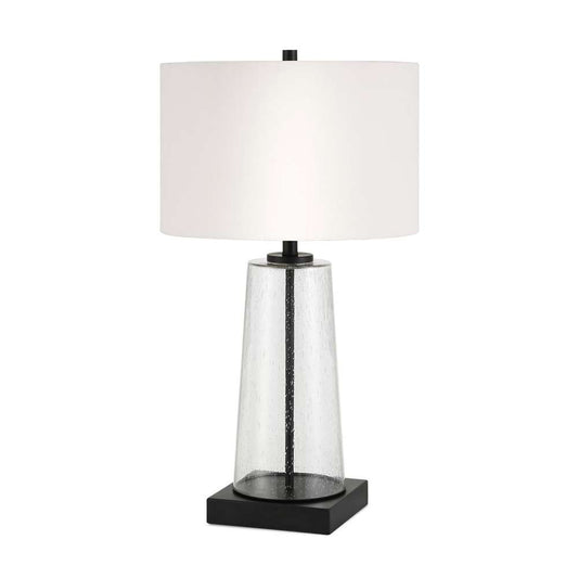 Hudson & Canal - Dax 27.5in Tall Table Lamp with Fabric Shade in Seeded Glass/Blackened Bronze/White - TL0193 veiw 1