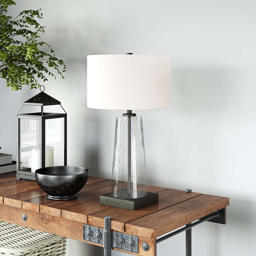 Hudson & Canal - Dax 27.5in Tall Table Lamp with Fabric Shade in Seeded Glass/Blackened Bronze/White - TL0193 veiw 2