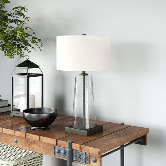 Hudson & Canal - Dax 27.5in Tall Table Lamp with Fabric Shade in Seeded Glass/Blackened Bronze/White - TL0193 veiw 2