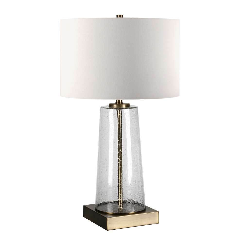 Hudson & Canal - Dax 27.5in Tall Table Lamp with Fabric Shade in Seeded Glass/Brass/White - TL0207 veiw 1