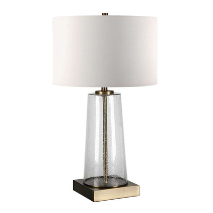 Hudson & Canal - Dax 27.5in Tall Table Lamp with Fabric Shade in Seeded Glass/Brass/White - TL0207 veiw 1