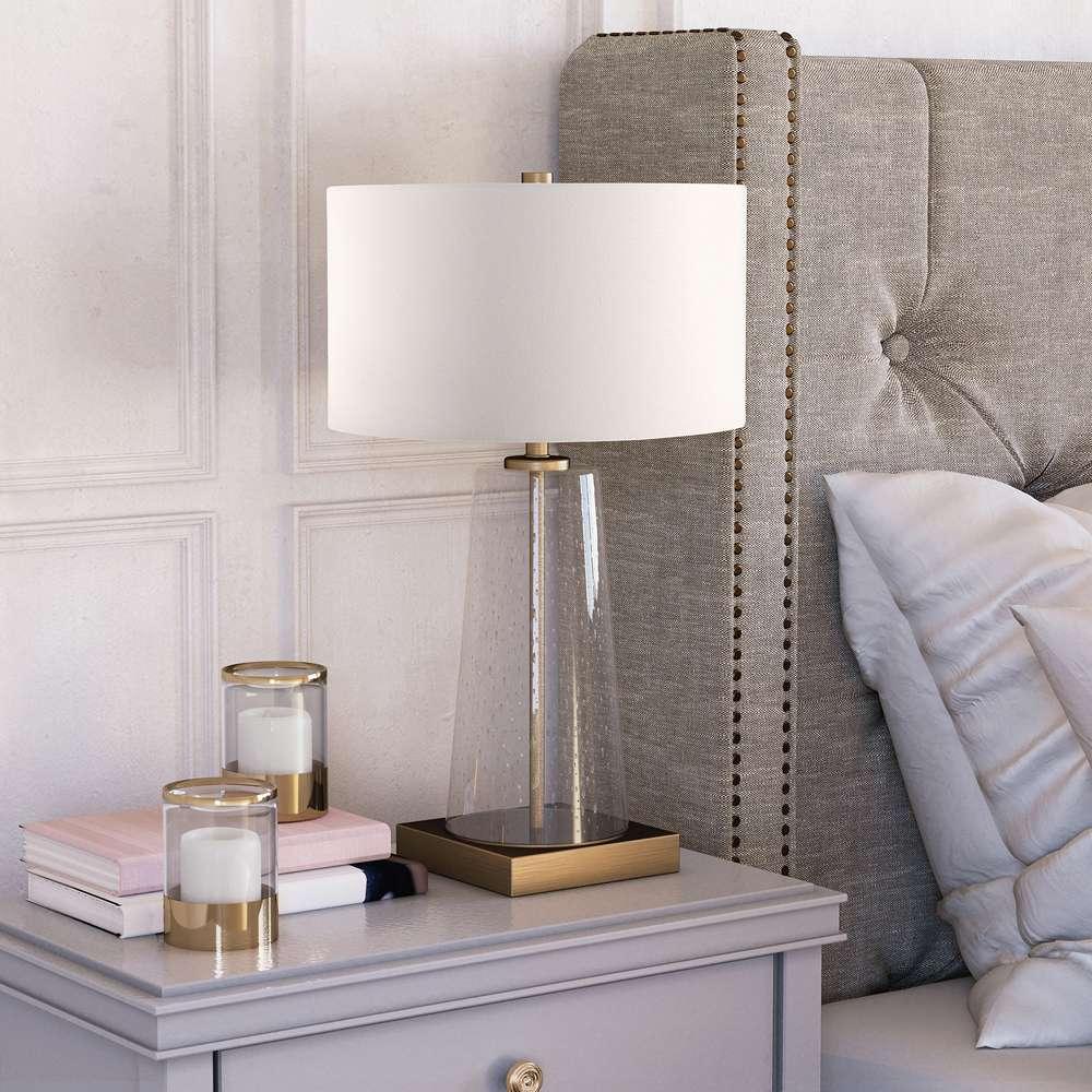 Hudson & Canal - Dax 27.5in Tall Table Lamp with Fabric Shade in Seeded Glass/Brass/White - TL0207 veiw 2