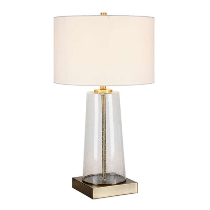 Hudson & Canal - Dax 27.5in Tall Table Lamp with Fabric Shade in Seeded Glass/Brass/White - TL0207 veiw 3