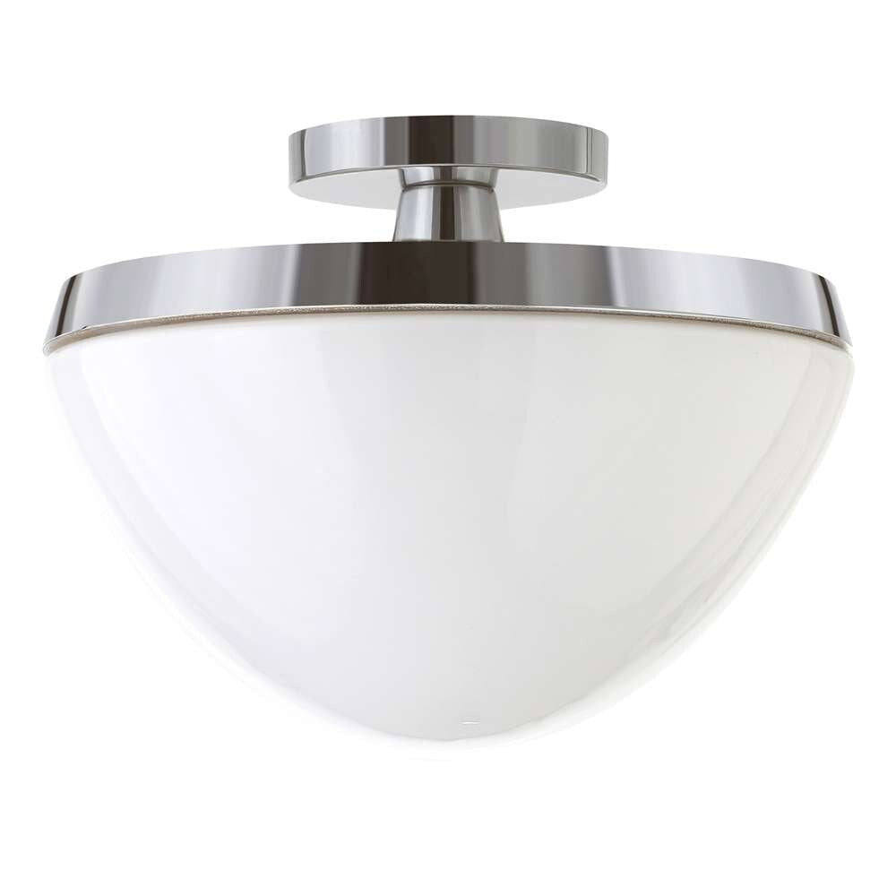 Hudson & Canal - Durant 12.62in Wide Semi Flush Mount with Glass Shade in Polished Nickel/White Milk - SF0805 veiw 1