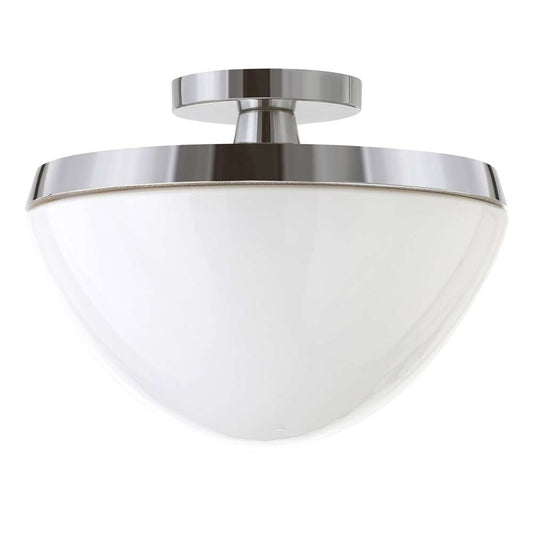 Hudson & Canal - Durant 12.62in Wide Semi Flush Mount with Glass Shade in Polished Nickel/White Milk - SF0805 veiw 1