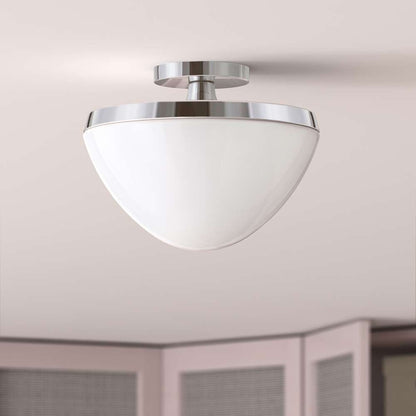 Hudson & Canal - Durant 12.62in Wide Semi Flush Mount with Glass Shade in Polished Nickel/White Milk - SF0805 veiw 2